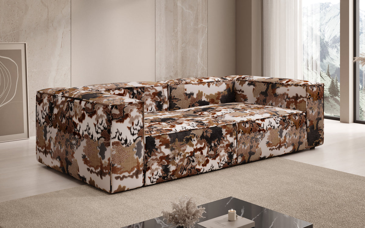 Designer bank Lesley 3-zits - jacquard met aquarelpatroon