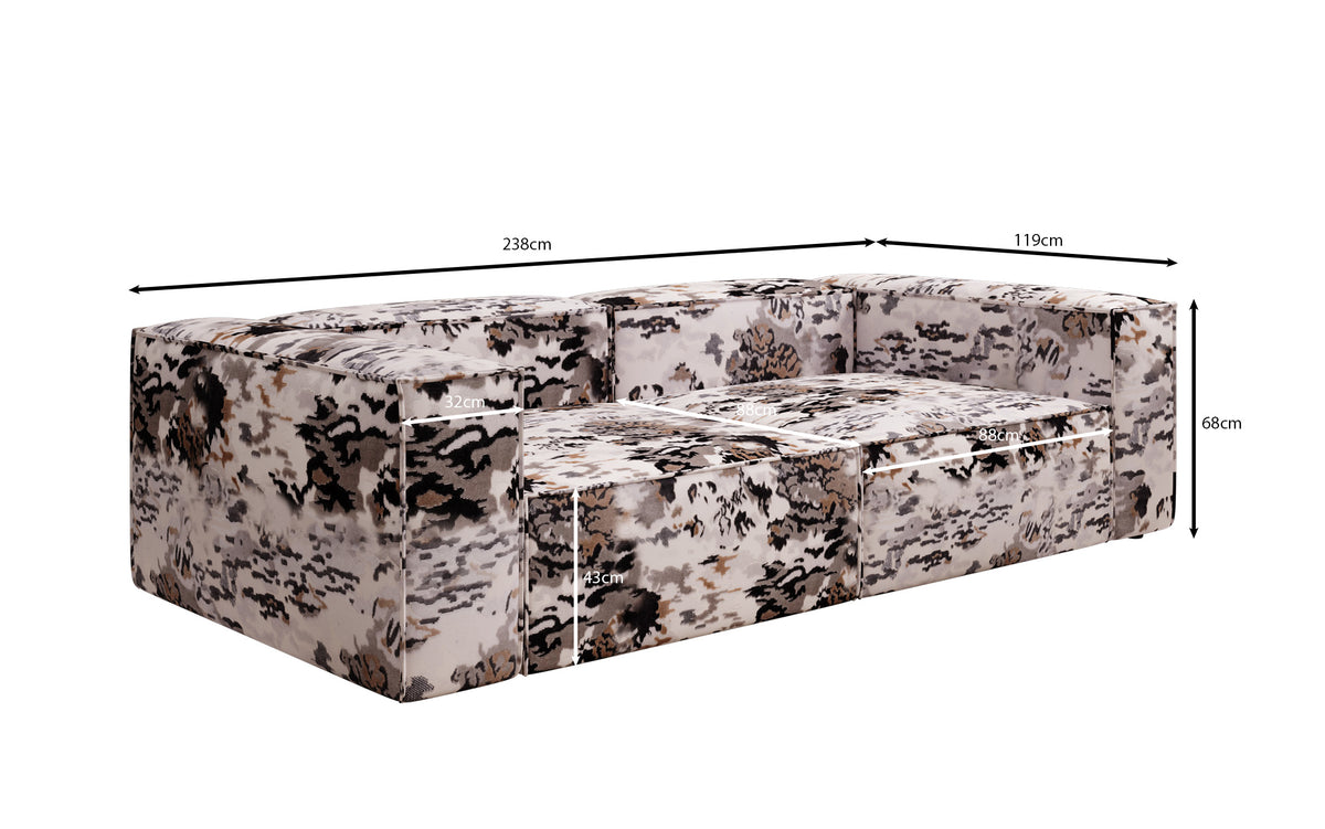 Designer bank Lesley 3-zits - jacquard met aquarelpatroon