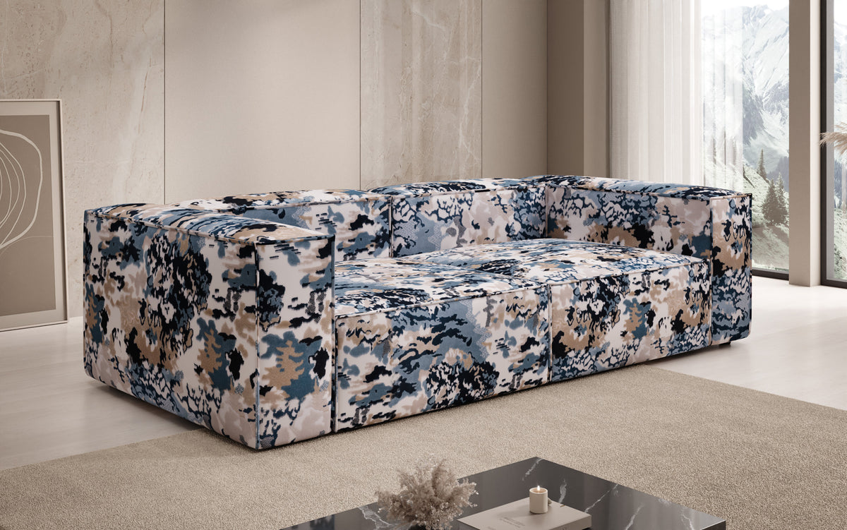 Designer bank Lesley 3-zits - jacquard met aquarelpatroon