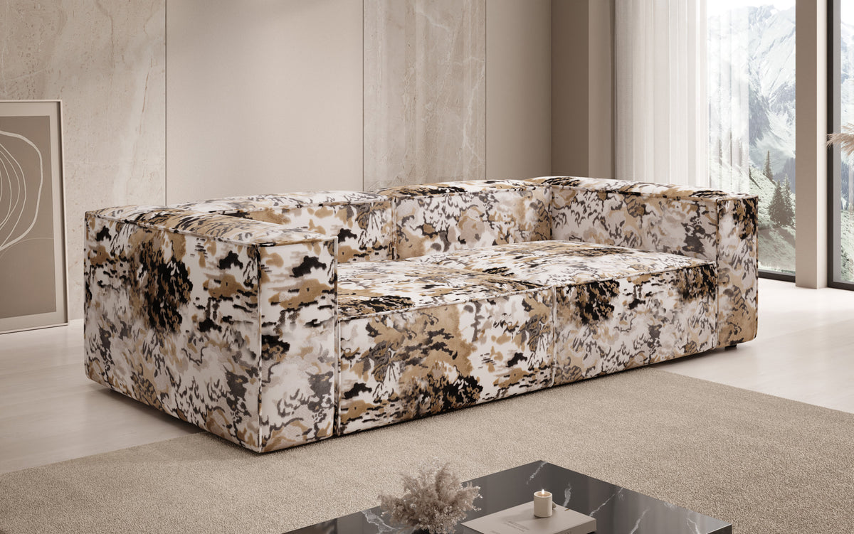 Designer bank Lesley 3-zits - jacquard met aquarelpatroon