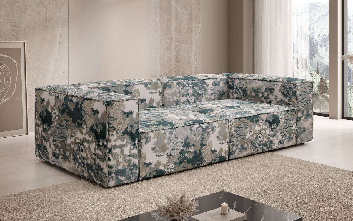 Designer bank Lesley 3-zits - jacquard met aquarelpatroon