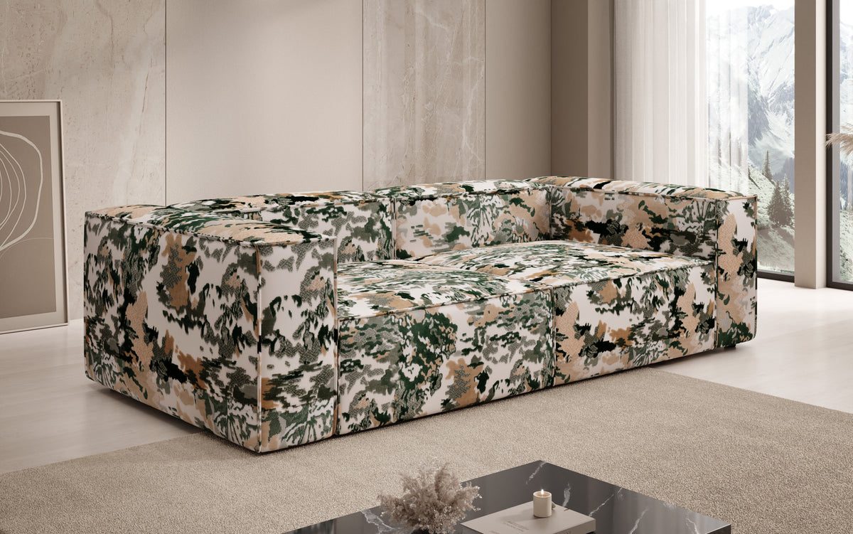 Designer bank Lesley 3-zits - jacquard met aquarelpatroon