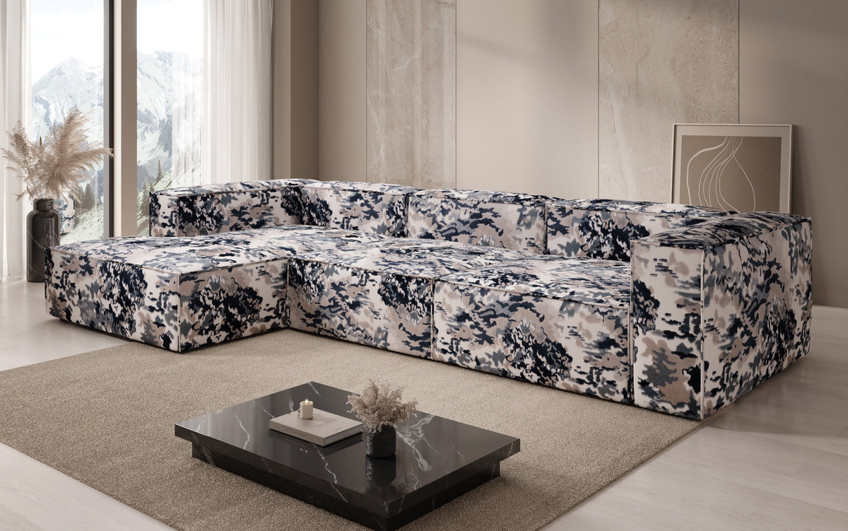 Designer hoekbank Lesley - jacquard met aquarelpatroon
