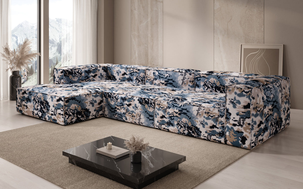 Designer hoekbank Lesley - jacquard met aquarelpatroon