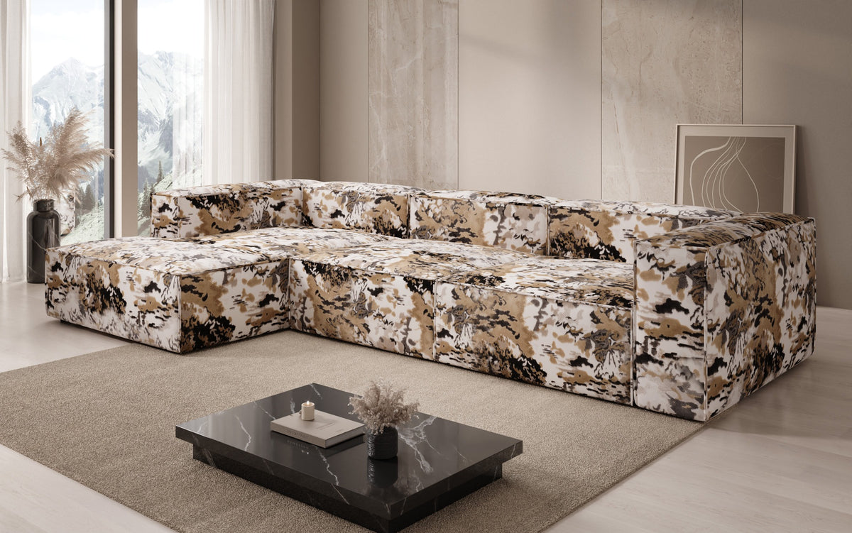 Designer hoekbank Lesley - jacquard met aquarelpatroon