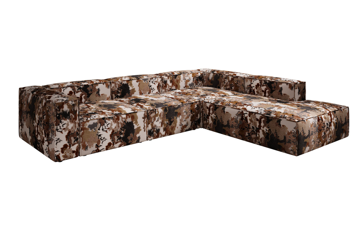Designer hoekbank Lesley met lange ottomane - jacquard met aquarelpatroon