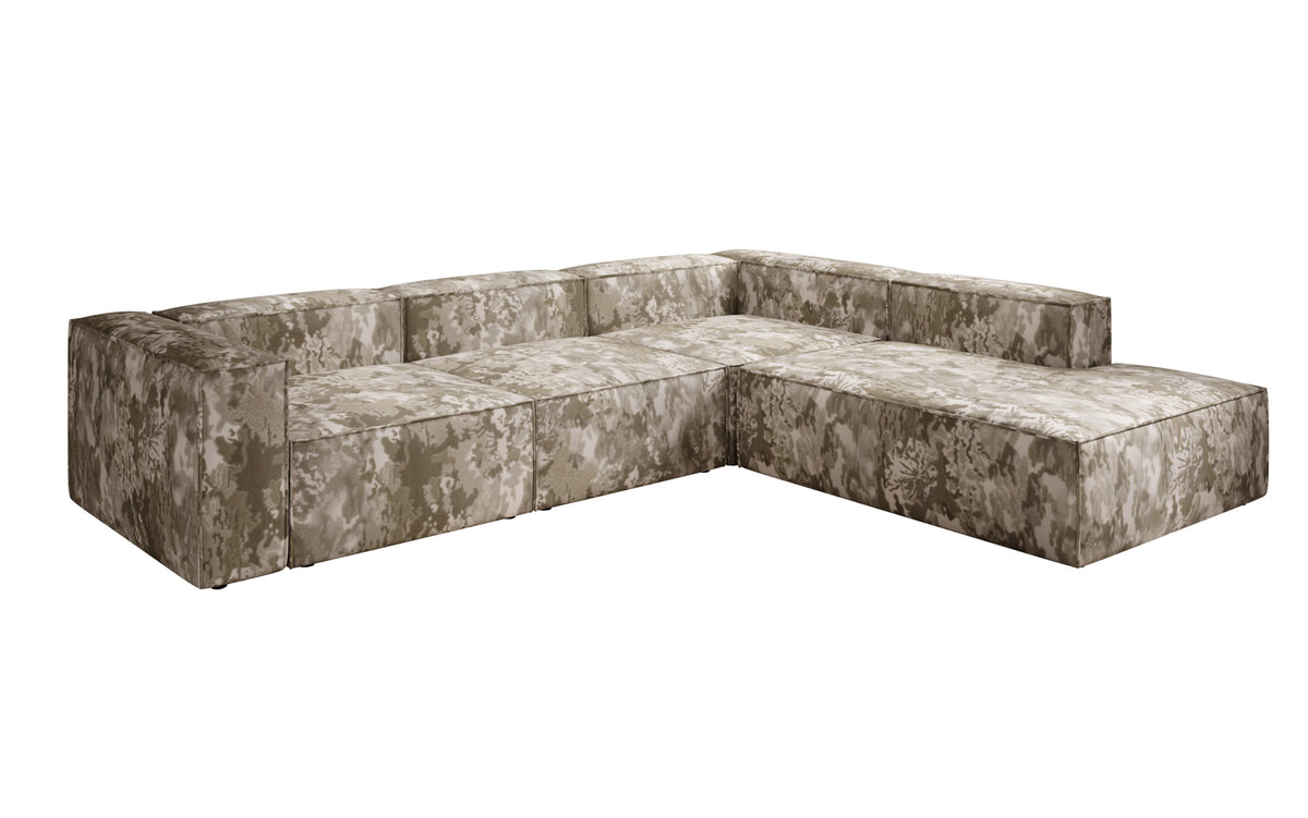 Designer hoekbank Lesley met lange ottomane - jacquard met aquarelpatroon