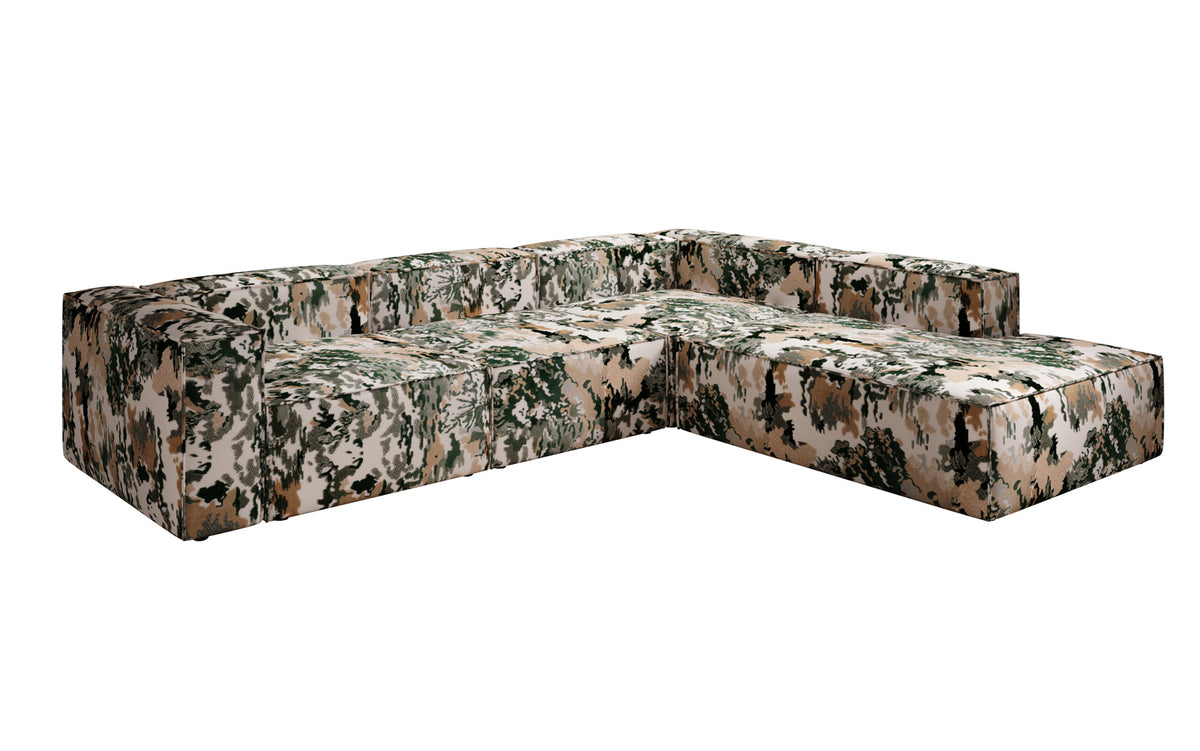 Designer hoekbank Lesley met lange ottomane - jacquard met aquarelpatroon