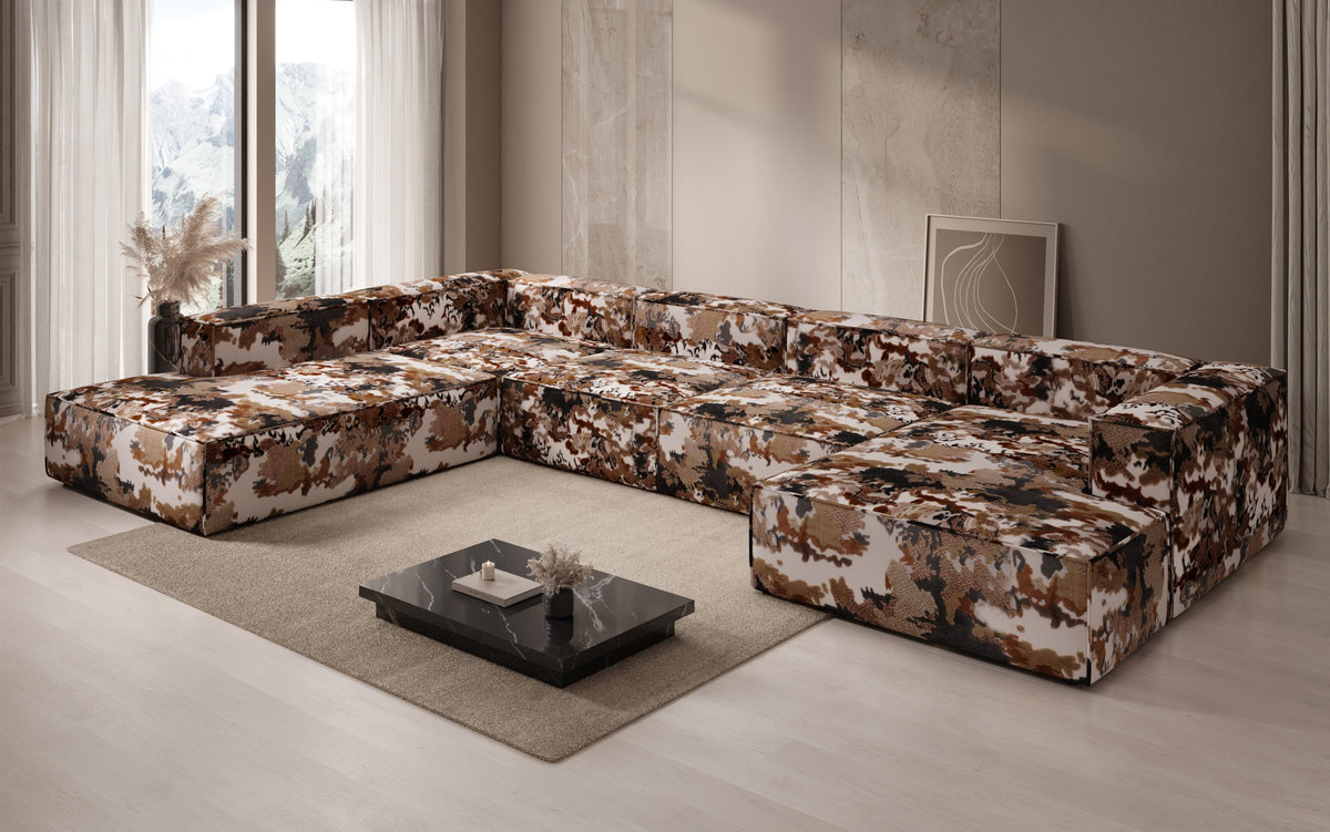 Designer bank Lesley U XXL - jacquard met aquarelpatroon