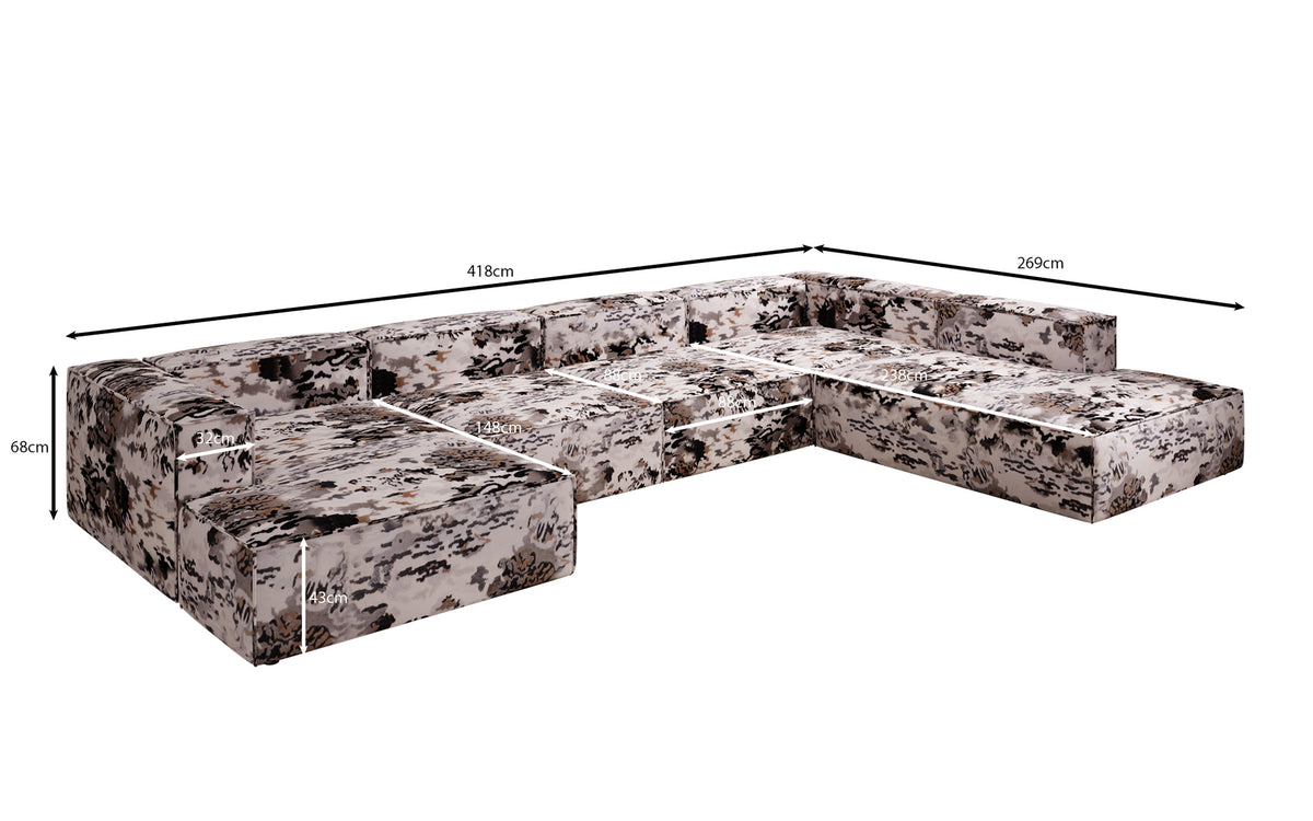 Designer bank Lesley U XXL - jacquard met aquarelpatroon