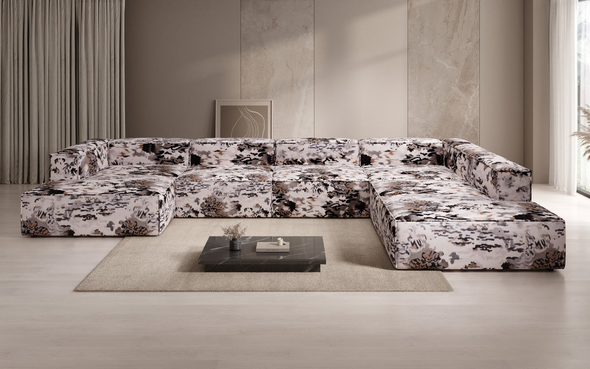 Designer bank Lesley U XXL - jacquard met aquarelpatroon
