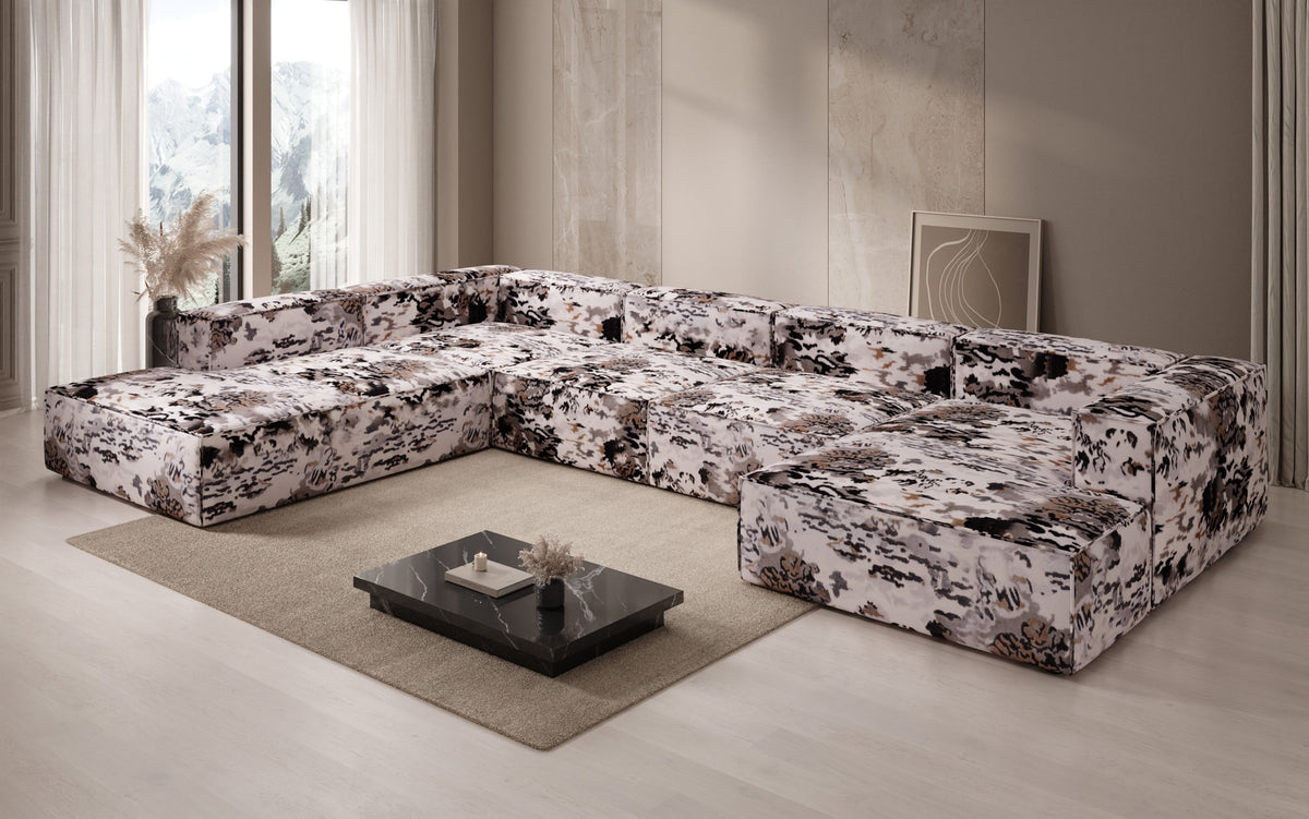 Designer bank Lesley U XXL - jacquard met aquarelpatroon