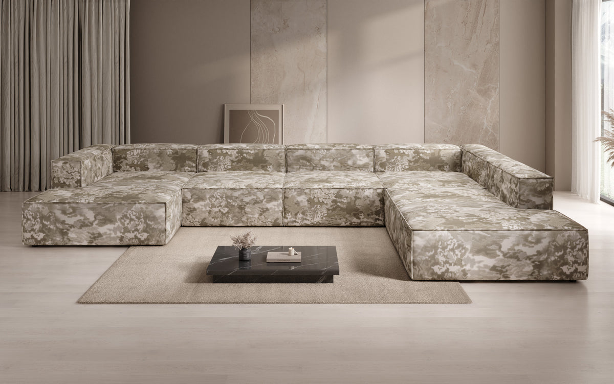 Designer bank Lesley U XXL - jacquard met aquarelpatroon