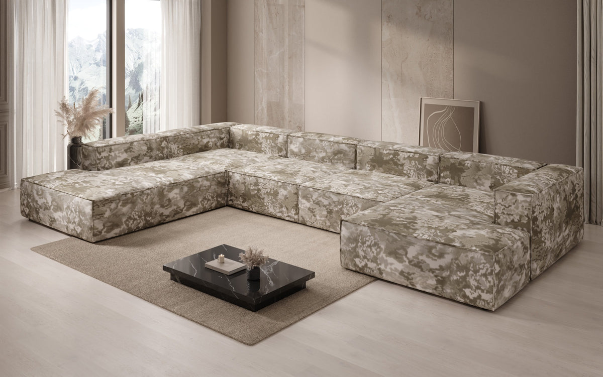 Designer bank Lesley U XXL - jacquard met aquarelpatroon