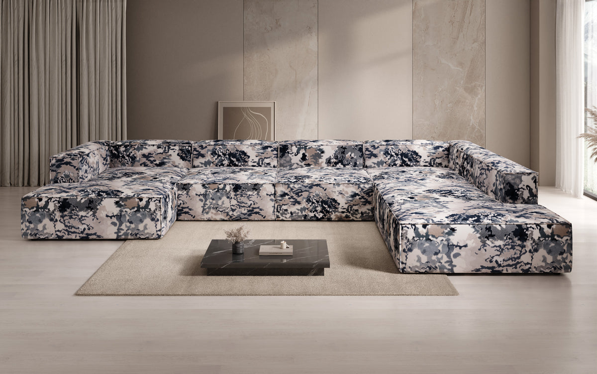 Designer bank Lesley U XXL - jacquard met aquarelpatroon