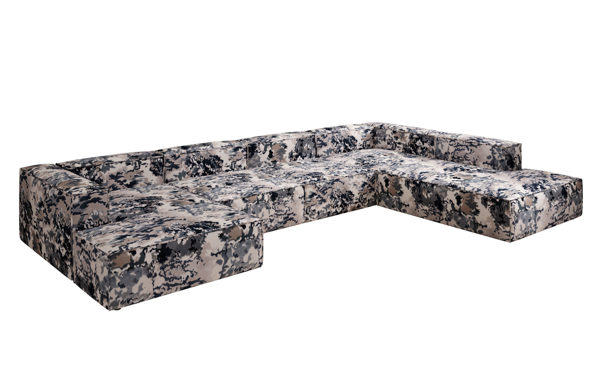 Designer bank Lesley U XXL - jacquard met aquarelpatroon