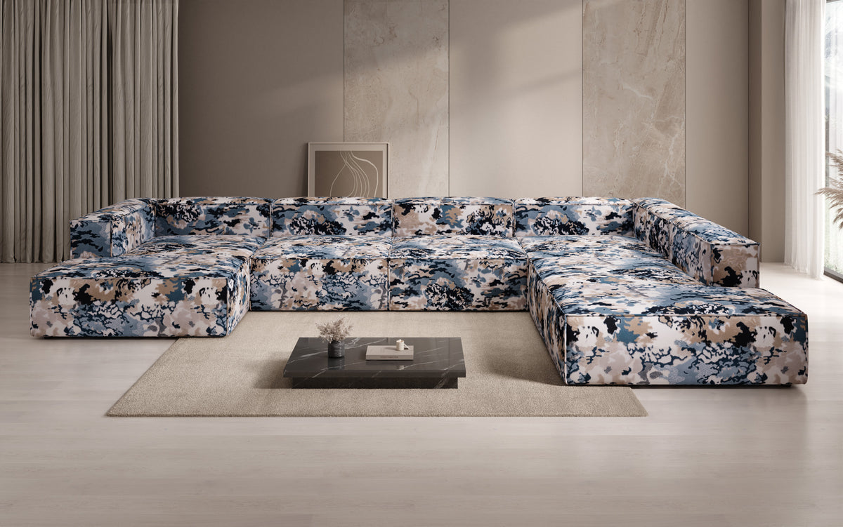 Designer bank Lesley U XXL - jacquard met aquarelpatroon