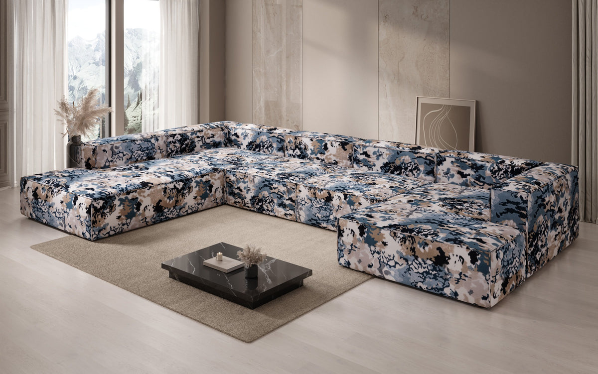 Designer bank Lesley U XXL - jacquard met aquarelpatroon