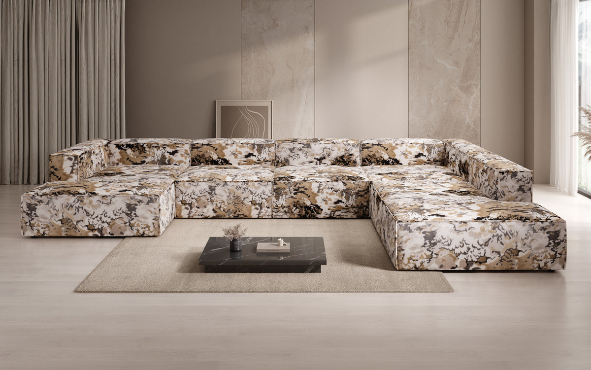 Designer bank Lesley U XXL - jacquard met aquarelpatroon