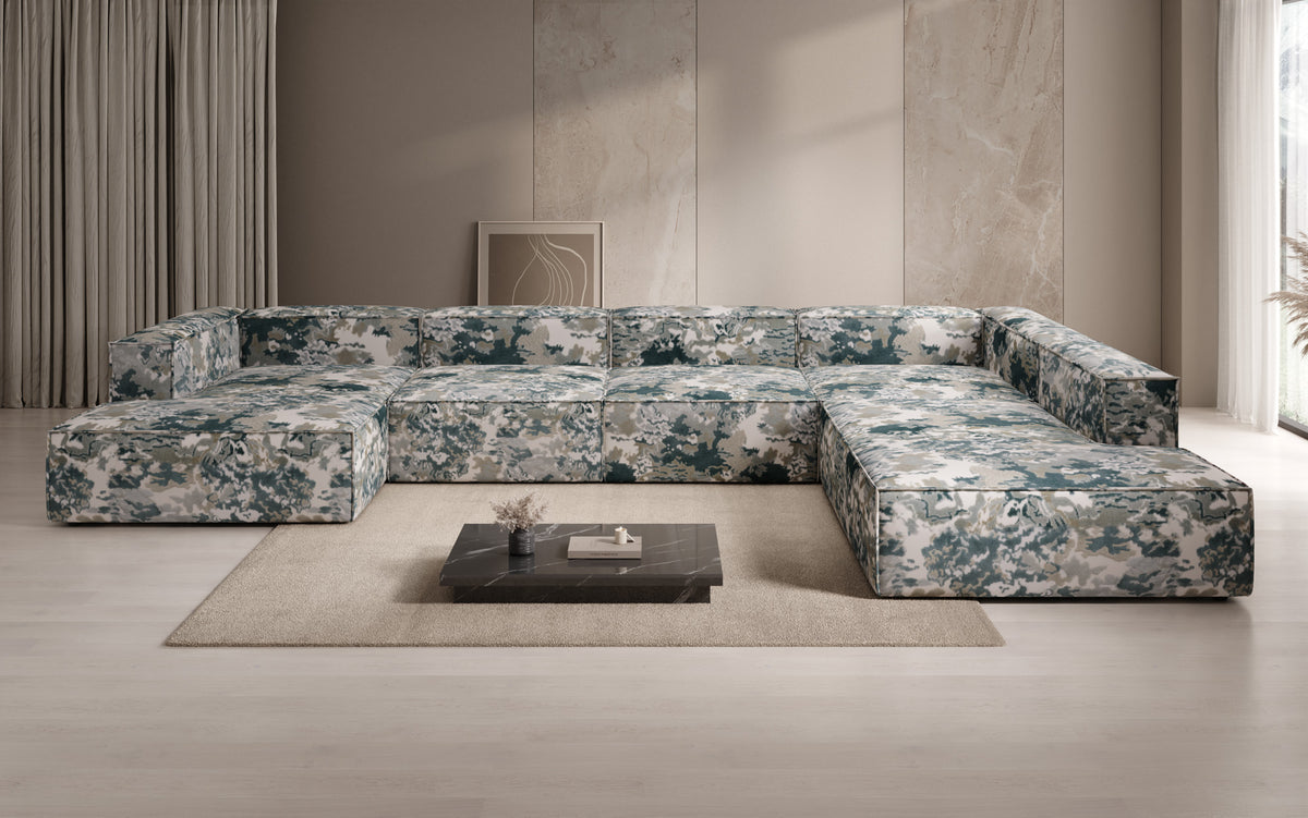Designer bank Lesley U XXL - jacquard met aquarelpatroon
