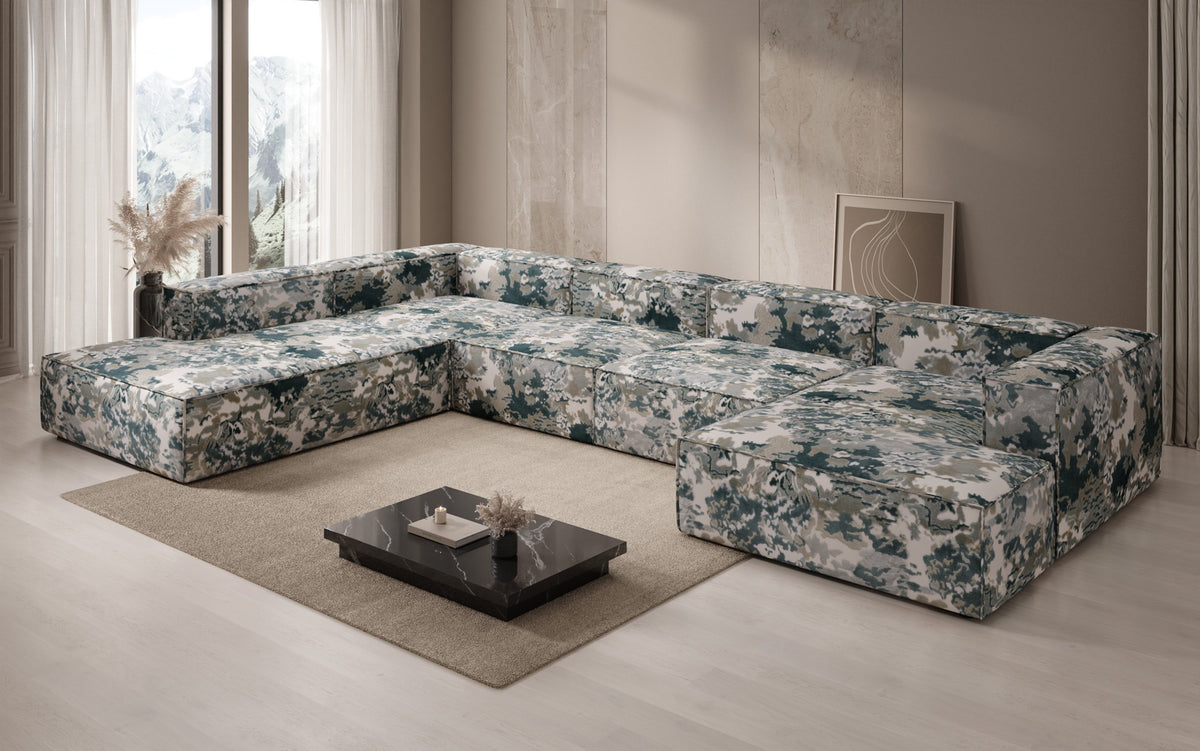 Designer bank Lesley U XXL - jacquard met aquarelpatroon
