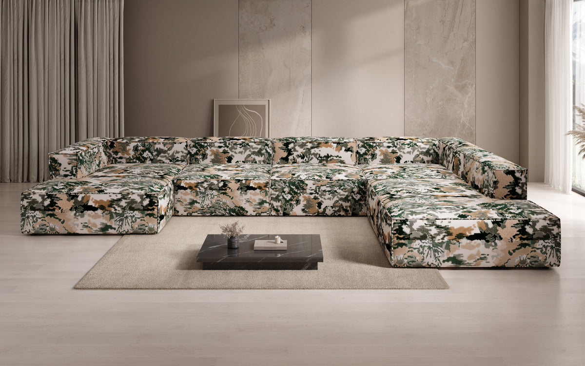Designer bank Lesley U XXL - jacquard met aquarelpatroon