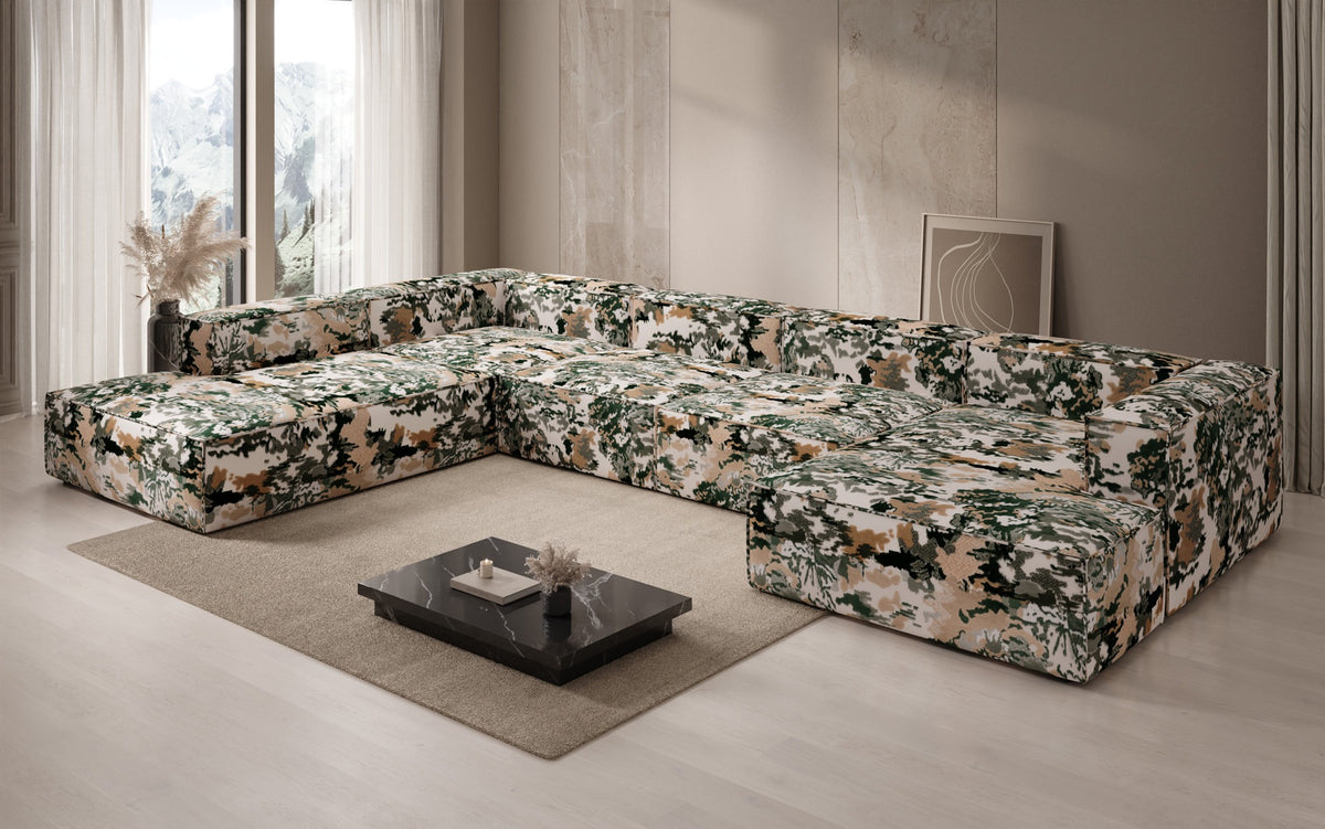 Designer bank Lesley U XXL - jacquard met aquarelpatroon