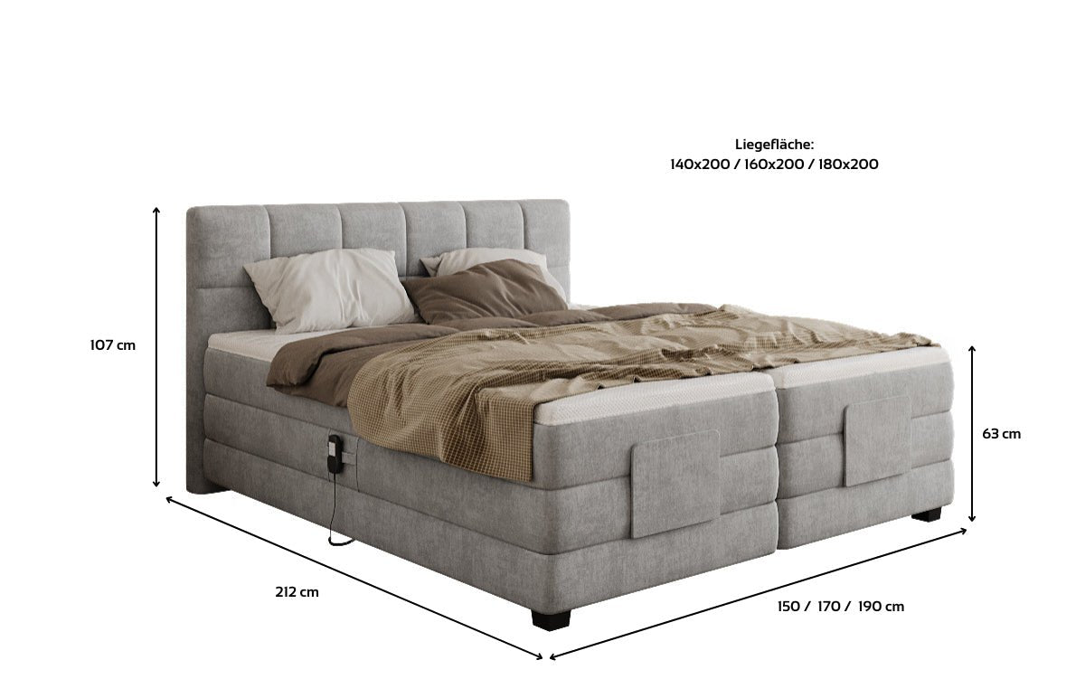 Boxspringbed Monaco - elektrisch verstelbaar in Fluweel