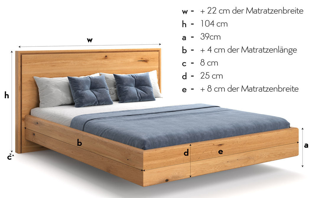 Designer houten bed Celestia van massief eiken in zwevende optiek