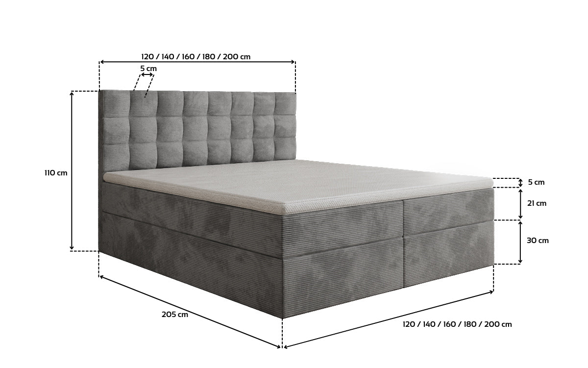 Boxspringbed Como in Ribstof met opbergruimte