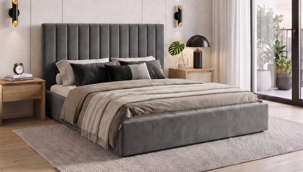 Design gestoffeerd bed Livia in Fluweel met opbergruimte