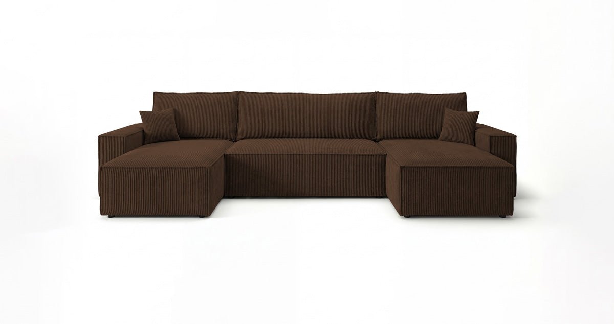 Designbank Lunaro U Mini met slaapfunctie en opbergruimte in Ribstof