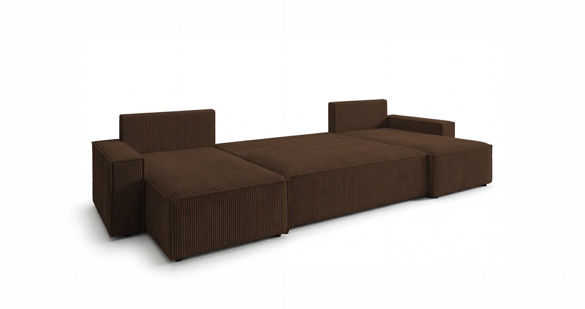 Designbank Lunaro U Mini met slaapfunctie en opbergruimte in Ribstof