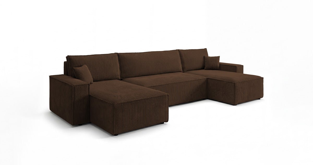 Designbank Lunaro U Mini met slaapfunctie en opbergruimte in Ribstof