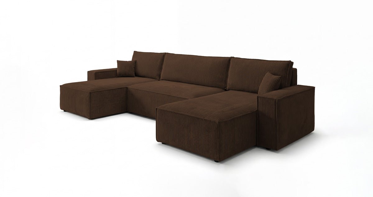 Designbank Lunaro U Mini met slaapfunctie en opbergruimte in Ribstof