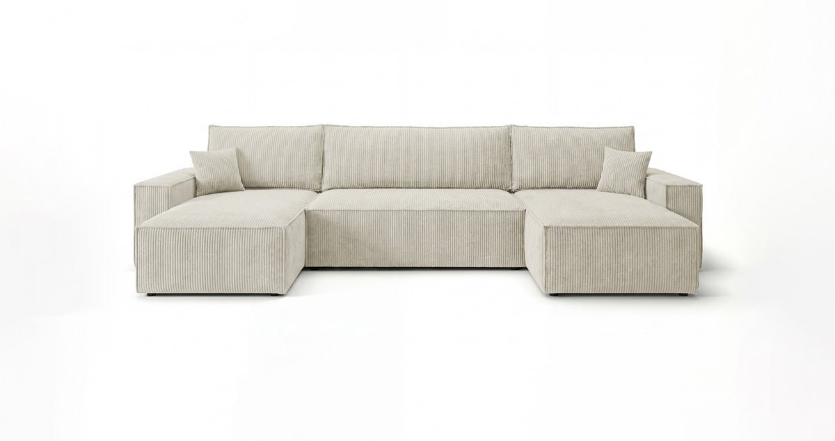 Designbank Lunaro U Mini met slaapfunctie en opbergruimte in Ribstof