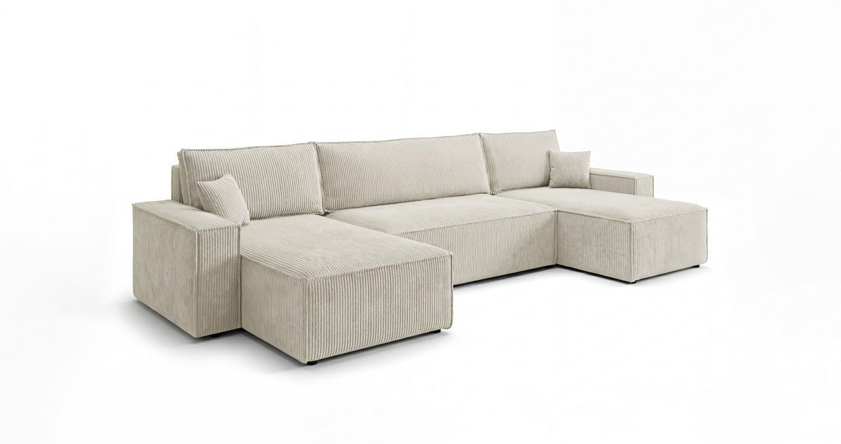 Designbank Lunaro U Mini met slaapfunctie en opbergruimte in Ribstof