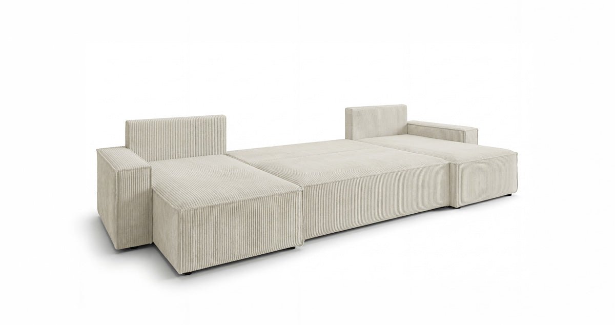 Designbank Lunaro U Mini met slaapfunctie en opbergruimte in Ribstof