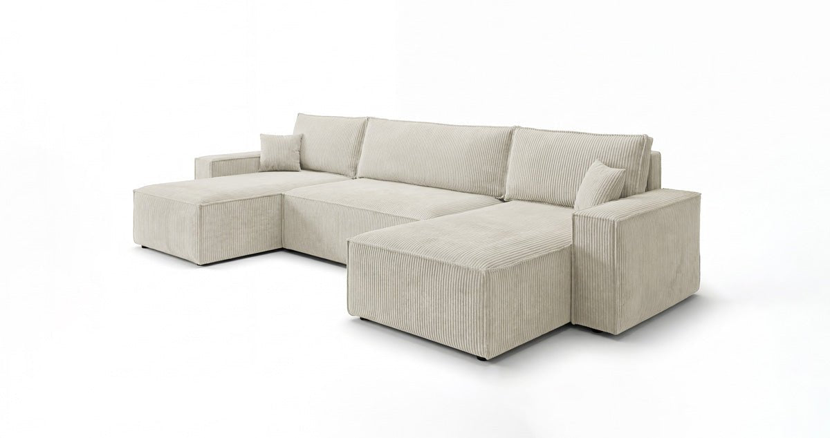 Designbank Lunaro U Mini met slaapfunctie en opbergruimte in Ribstof