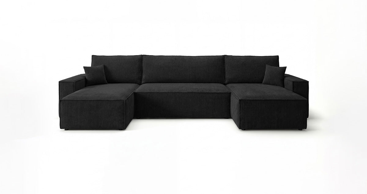Designbank Lunaro U Mini met slaapfunctie en opbergruimte in Ribstof
