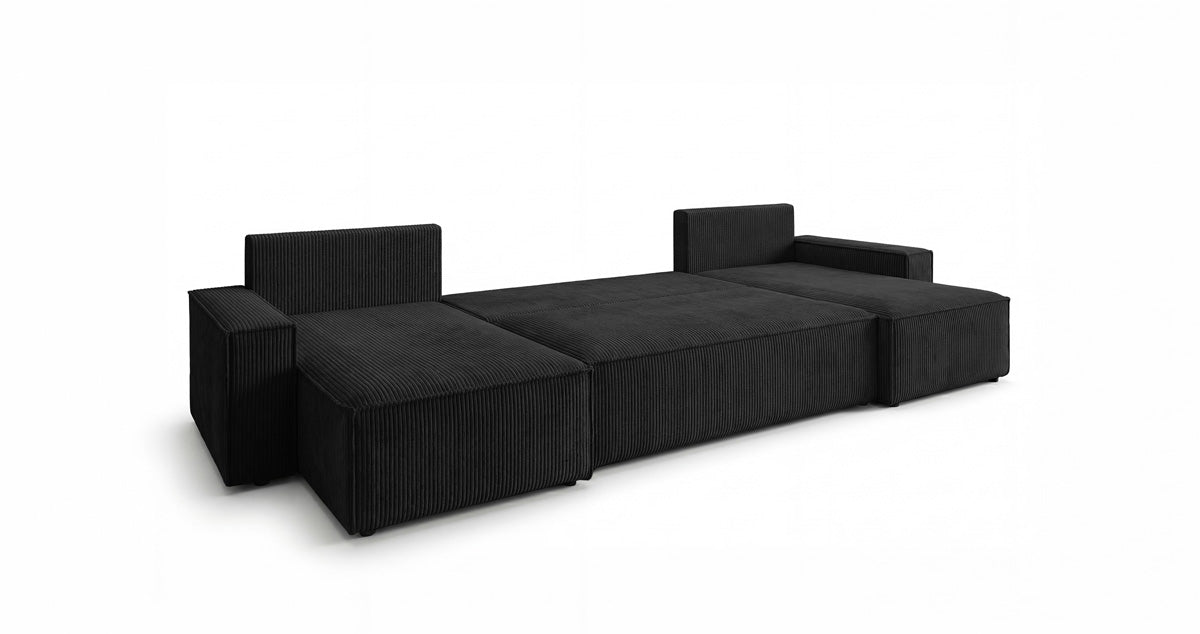 Designbank Lunaro U Mini met slaapfunctie en opbergruimte in Ribstof