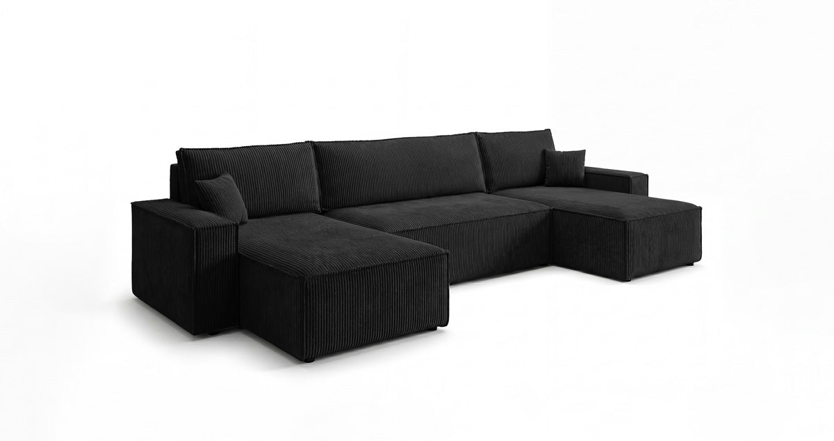Designbank Lunaro U Mini met slaapfunctie en opbergruimte in Ribstof