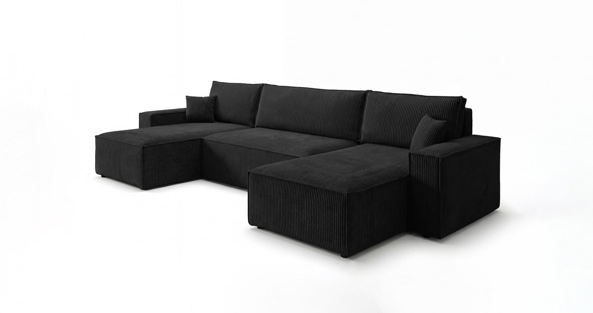 Designbank Lunaro U Mini met slaapfunctie en opbergruimte in Ribstof