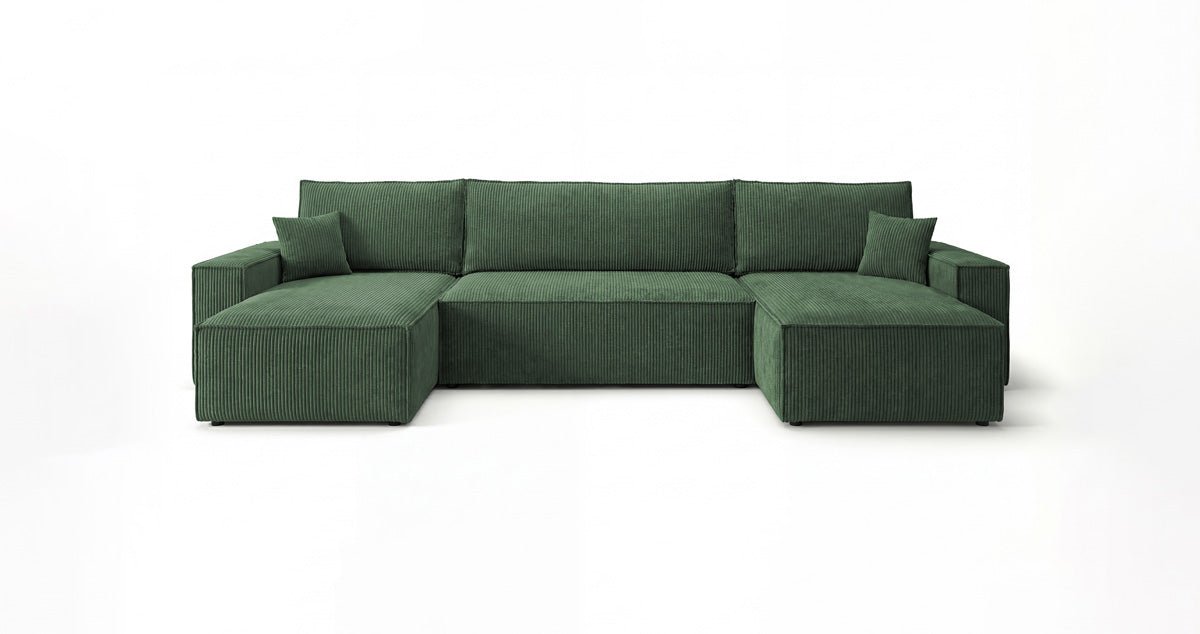 Designbank Lunaro U Mini met slaapfunctie en opbergruimte in Ribstof