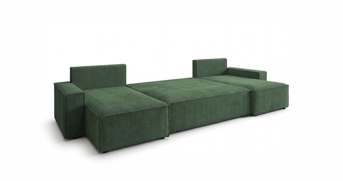 Designbank Lunaro U Mini met slaapfunctie en opbergruimte in Ribstof