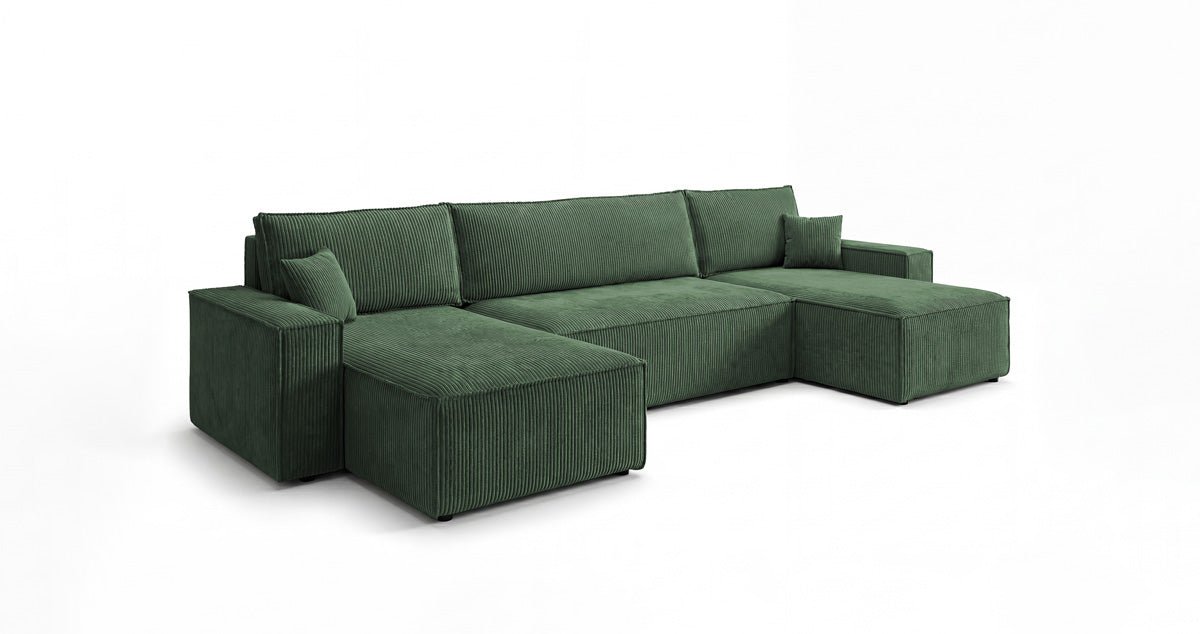 Designbank Lunaro U Mini met slaapfunctie en opbergruimte in Ribstof