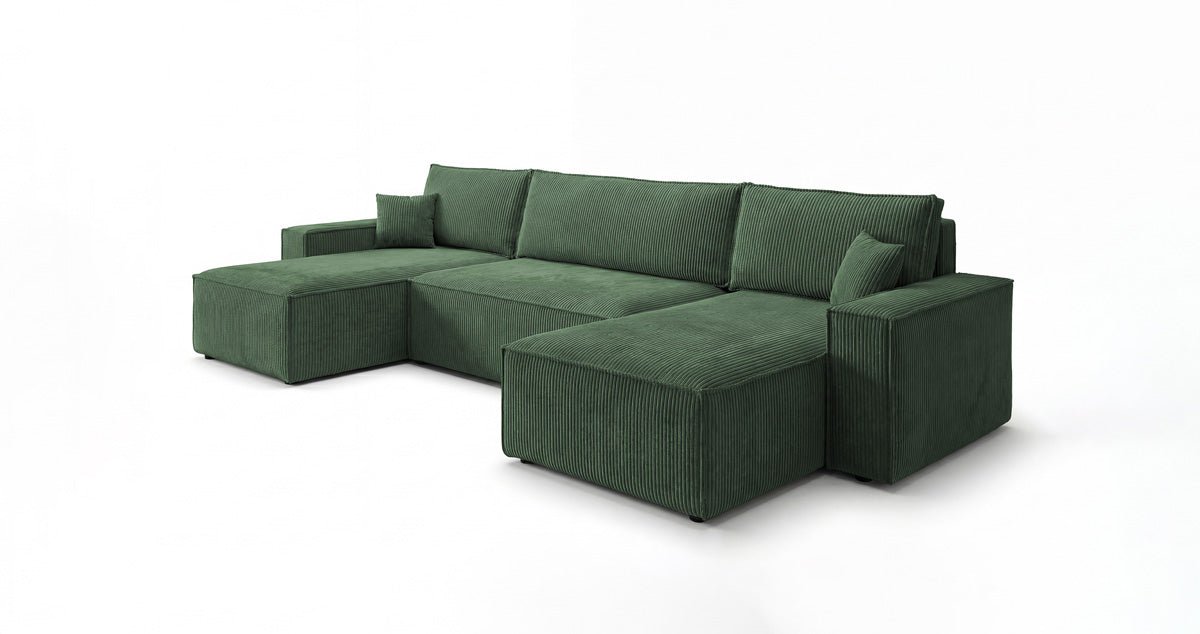 Designbank Lunaro U Mini met slaapfunctie en opbergruimte in Ribstof