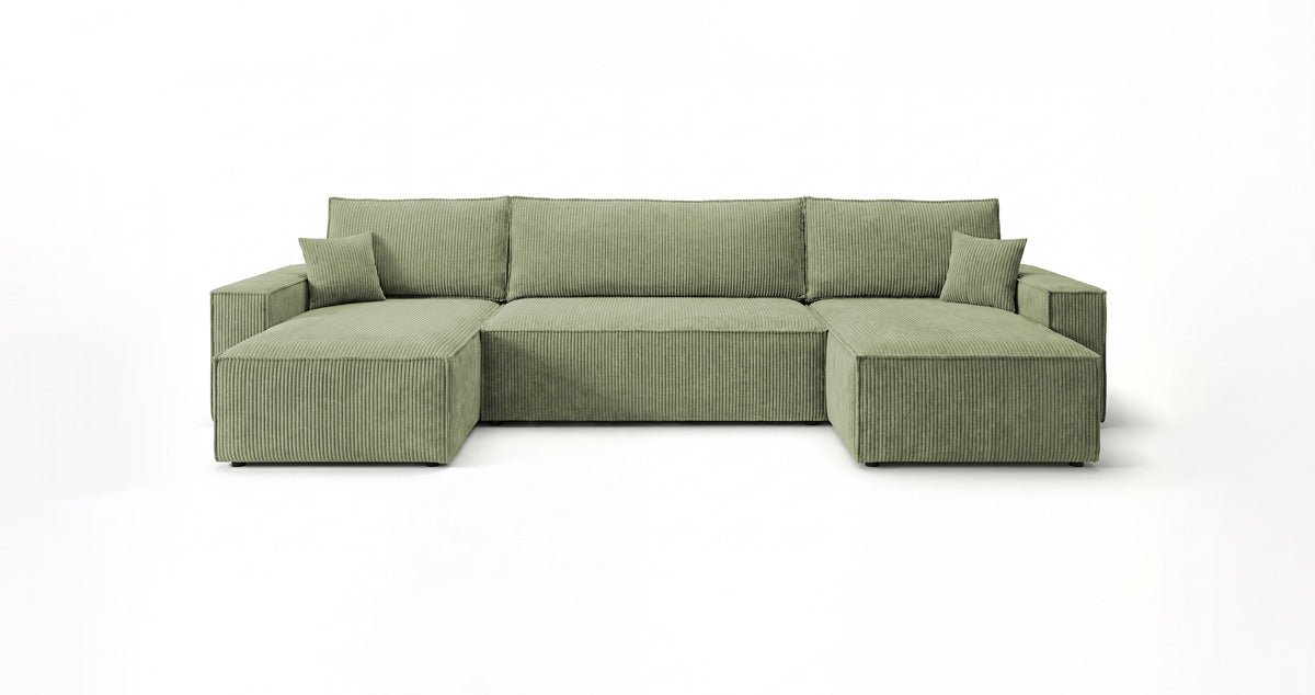 Designbank Lunaro U Mini met slaapfunctie en opbergruimte in Ribstof