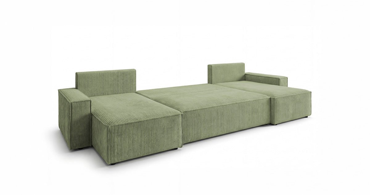Designbank Lunaro U Mini met slaapfunctie en opbergruimte in Ribstof