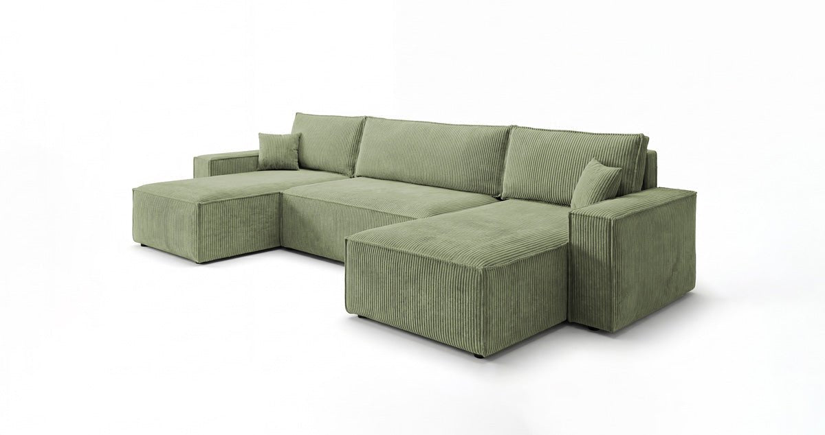 Designbank Lunaro U Mini met slaapfunctie en opbergruimte in Ribstof
